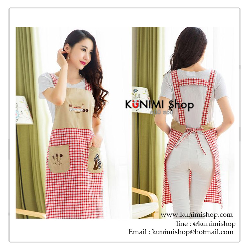 ผ้ากันเปื้อน ลายตาราง สวยหวาน มีสายสะพายไหล่ พร้อมที่ผูกเอว และกระเป๋าหน้าสองด้าน ** คละลาย ตรงตัวเสื้อ คละสี และตรงกระเป๋า ** ขนาด กว้าง 65 ยาว 86 cm. มี 3 สี แดง ม่วง ดำ