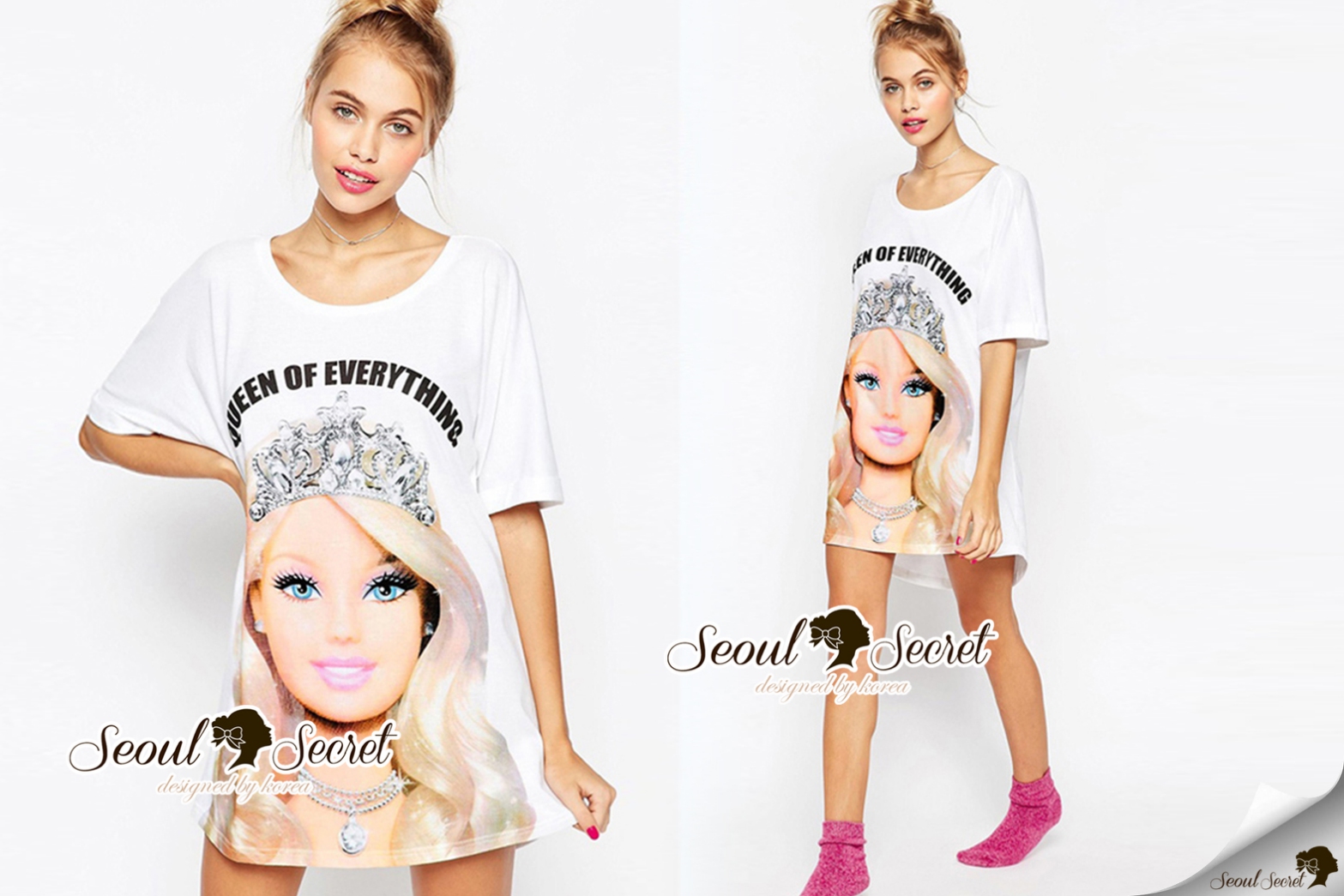 พร้อมส่ง เสื้อยืดใส่สบายๆพิมพ์ลายตุ๊กตาบาร์บี้