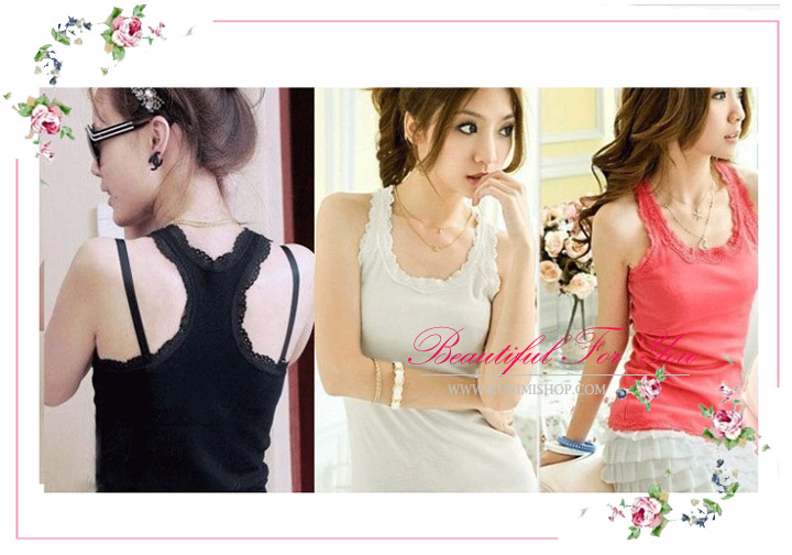  เสื้อกล้ามซับใน ขอบผ้าลูกไม้ เพิ่มความหวาน      เสื้อกล้ามซับในผ้ายืด ลายลูกไม้ เพิ่มความหวาน  น่ารัก      จะใส่เดี่ยวๆ หรือใส่คู่กับเสื้ออีกตัวก็ดูดีคะ       เนื้อผ้ามีความยืดหยุ่น ปรับขยายได้ตามรูปร่าง        ขนาด  FREE SIZE ( รอบอกไม่เกิน 35 นิ้ว )        มี 3 สี  ขาว , เทา , ดำ , ชมพูเข้ม