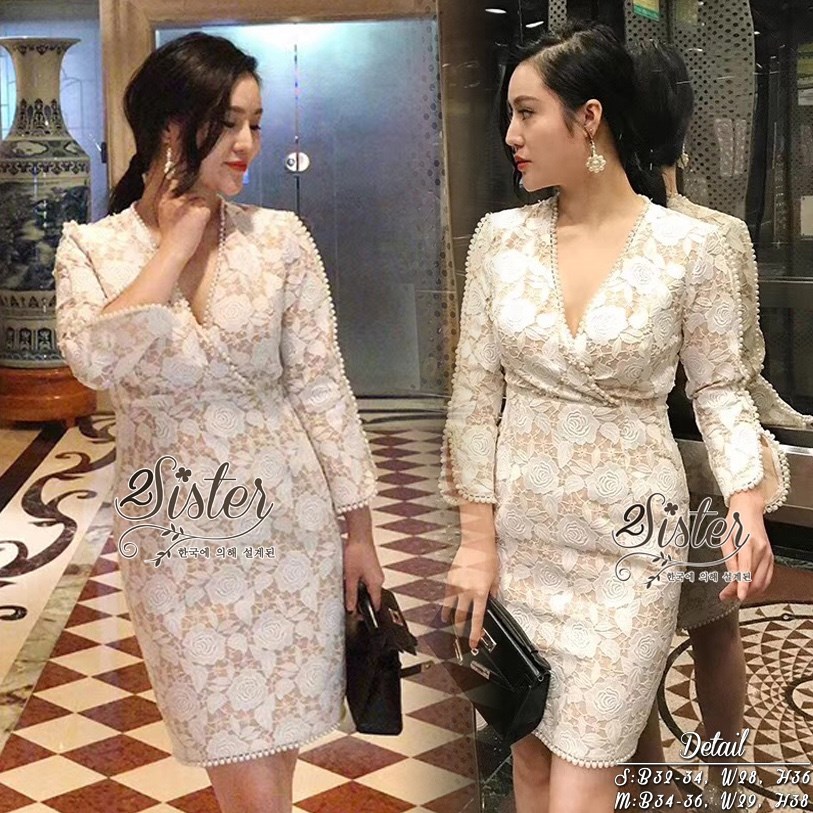 เดรสลูกไม้ พร้อมส่ง เดรสผ้าลูกไม้ เกรดดีฉลุลายสวย