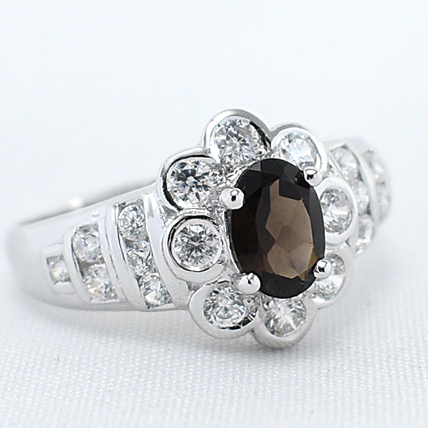 SKJewelryFactory แหวนเงินแท้ 92.5% ฝังพลอยสโมกกี้ควอทซ์แท้ ER00746-SMQ