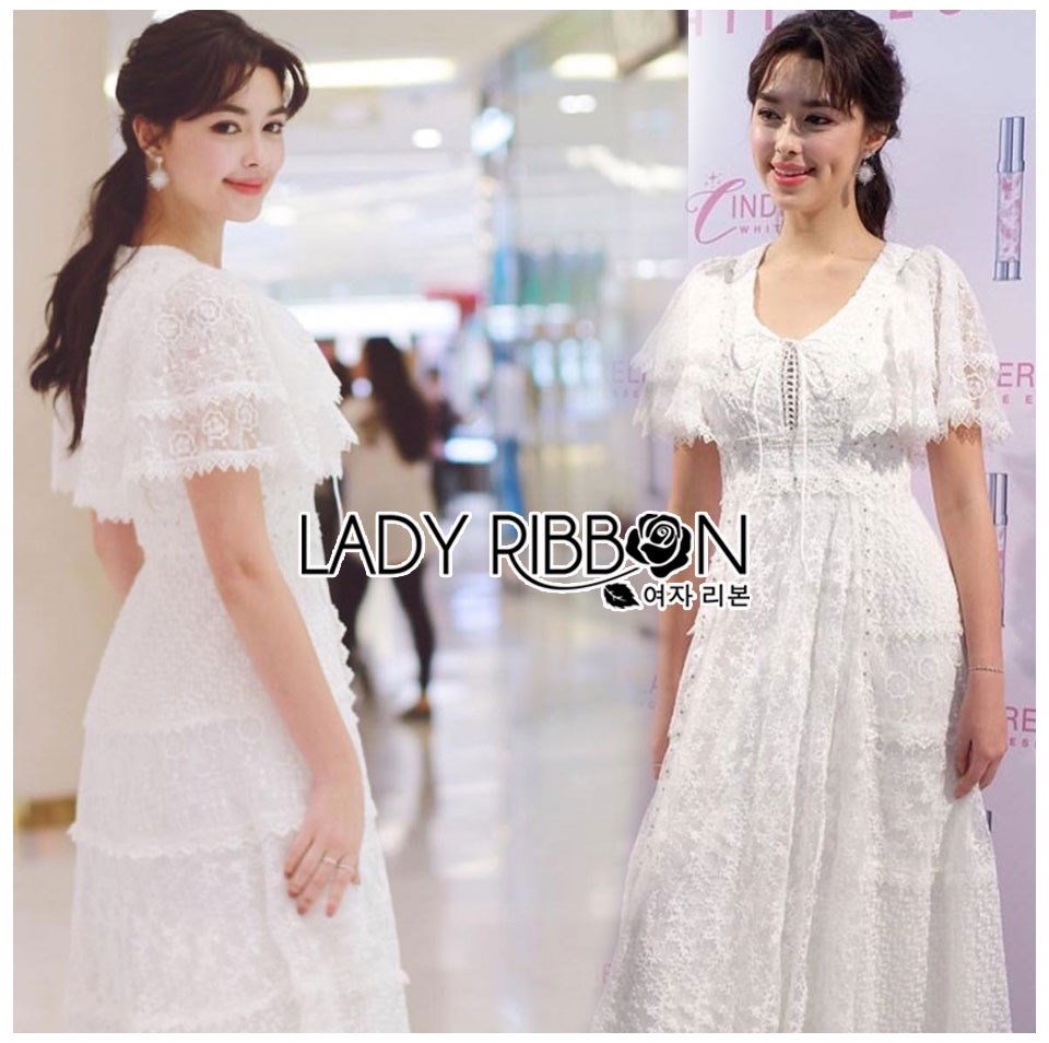 เดรสเกาหลี พร้อมส่ง เดรสยาว อกแต่งเป็นริบบิ้นผูกโบว์