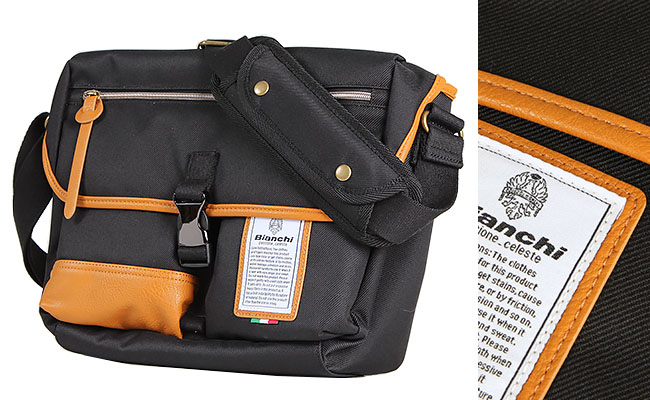 Bianchi - LBTC-03 : A4 Messenger Black (สีดำ/ ขอบหนังสีน้ำตาล)