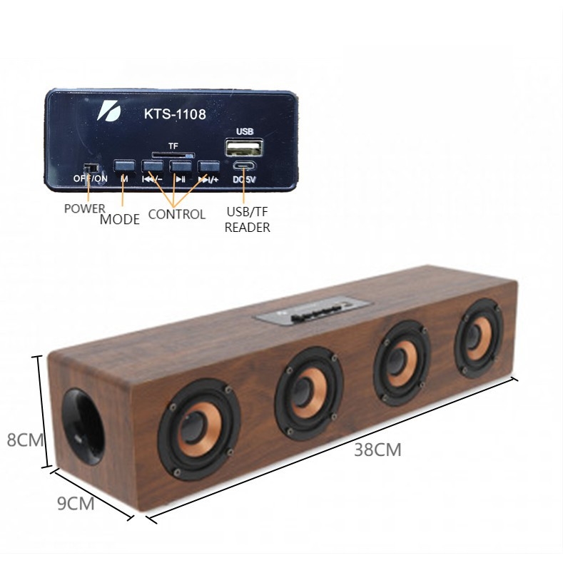 ลำโพงบลูทูธไร้สาย KTS-1108 ตู้ไม้ ลำโพง 4 ดอก กำลังขับ 20 วัตต์ เสียงเบสหนักสะใจ แบตอึดมาก 2400mah