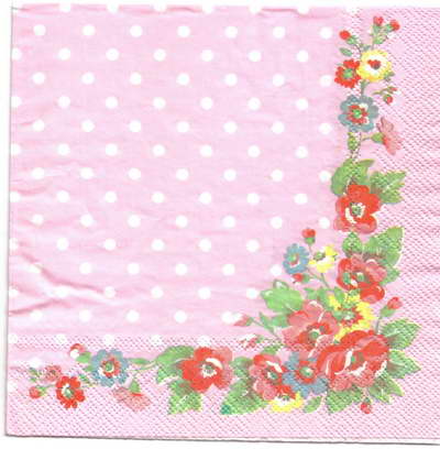 แนวภาพ Cath Kidston ดอกไม้ กุหลาบเข้ามุม ลายจุด พื้นชมพู เป็นภาพเต็มแผ่น กระดาษแนพกิ้นสำหรับทำงาน เดคูพาจ Decoupage Paper Napkins ขนาด 33X33cm