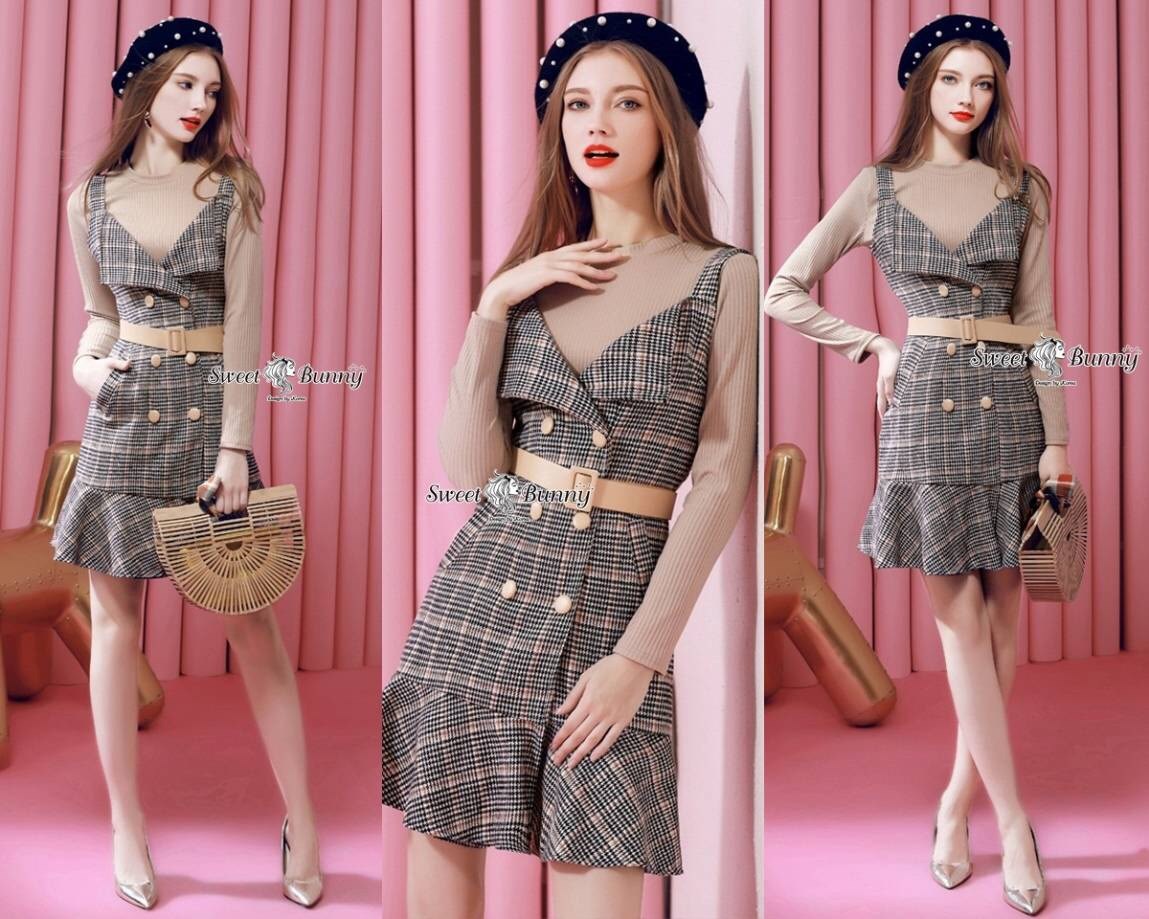 เสื้อผ้าเกาหลี พร้อมส่ง เสื้อผ้ายืดลายริ้วเนื้อดี