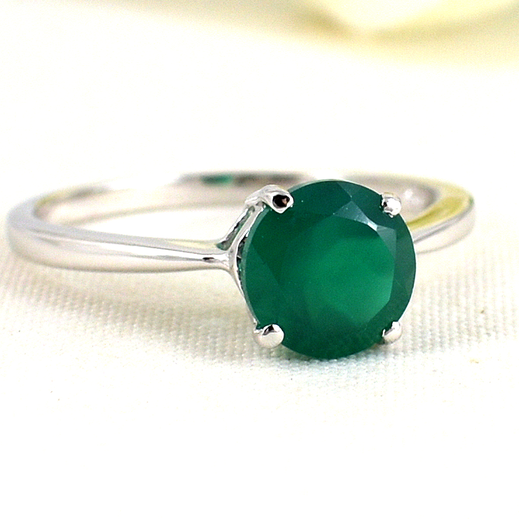SKJewelryFactory แหวนพลอยชูยอด เม็ดเดี่ยว แหวนเงินแท้ 92.5% ฝังพลอยกรีนอะเกทแท้ ER01235-GAG