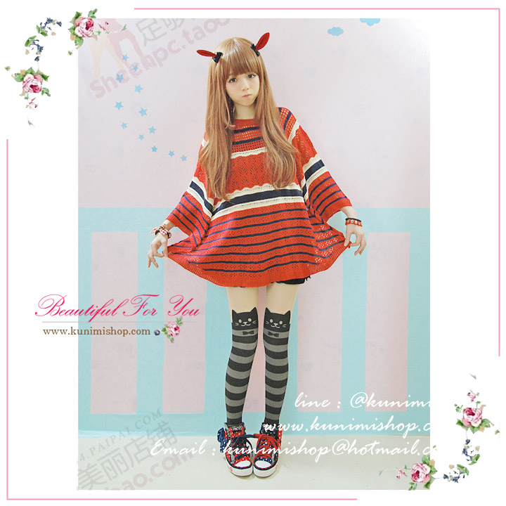 ถุงน่องแบบเต็มตัวน่ารัก สีทูโทน เนื้อและดำ ลายแมวเหมียว ลายขวางสลับสีเทาสีดำ ใส่ไปงานแฟนซี งานเลี้ยง สวย นา่รักคะ ขนาด FREE SIZE 