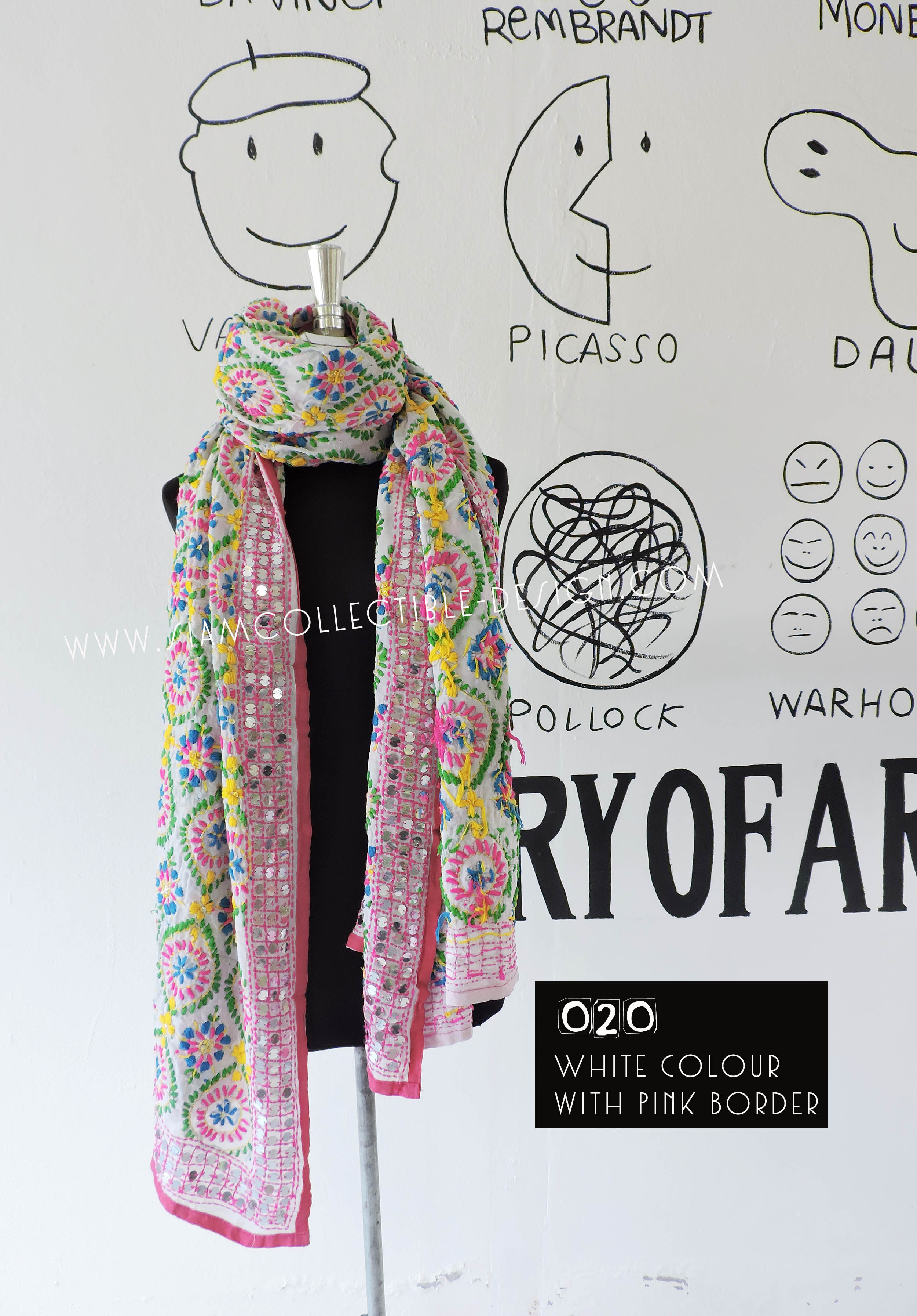 ผ้าคลุมไหล่ปักมือ ผ้าอินเดีย PDI020/ Phulkari Dupatta Traditional Indian embroidery PDI020