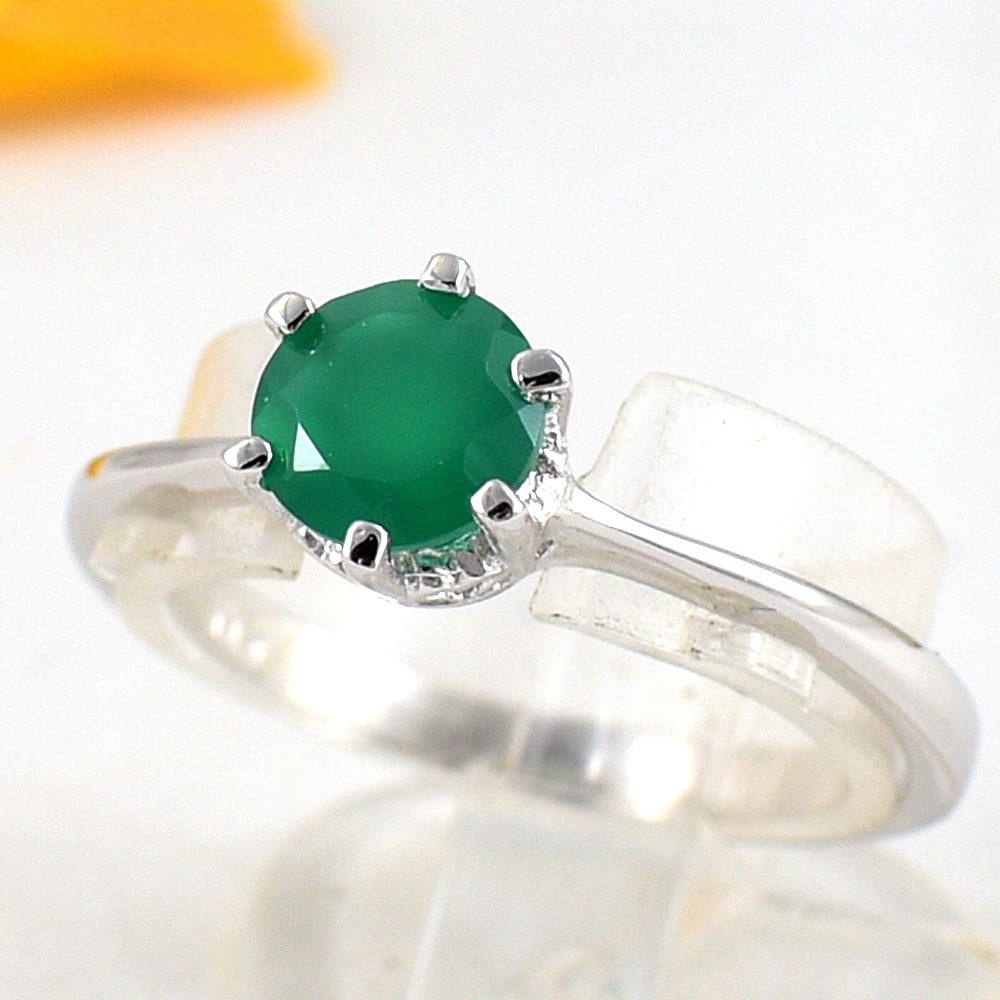 SKJewelryFactory แหวนเม็ดเดี่ยว แหวนเงินแท้ 92.5% ฝังพลอยกรีนอะเกทแท้ ER00795-GAG