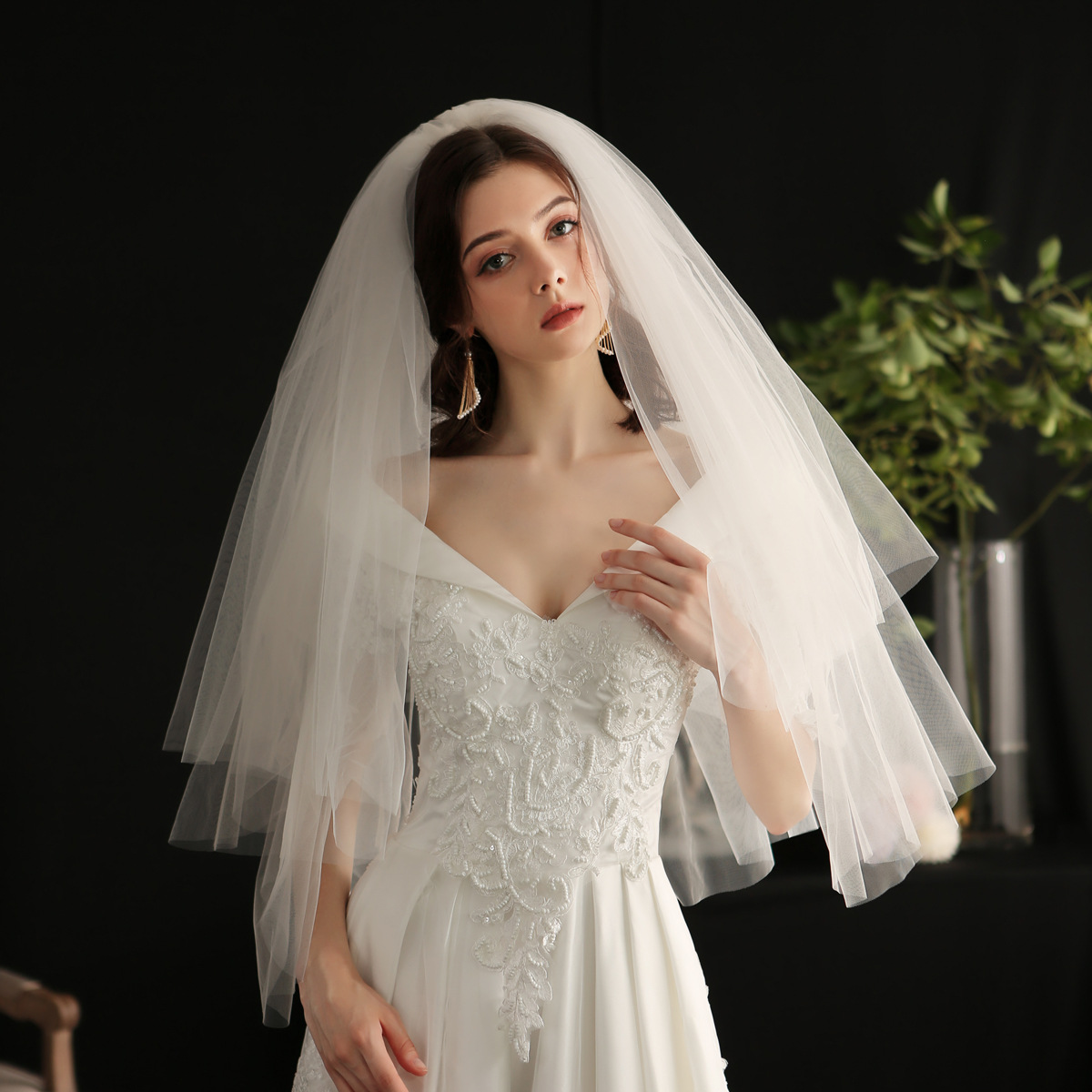 veil ผ้าคลุมเจ้าสาว แบบฟูสุดๆ เนื้อผ้าสวย มีหวีสับในตัว ยาว 90 cm.
