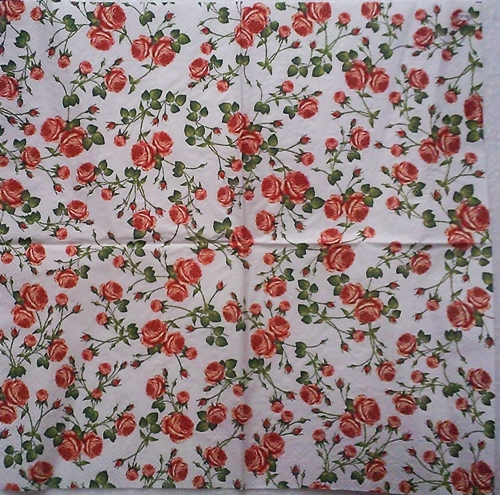 แนวภาพดอกไม้ กุหลาบเลื้อย สีน้ำตาล ดอกเล็กๆ เป็นภาพกระจายเต็มแผ่น กระดาษแนพกิ้นสำหรับทำงาน เดคูพาจ Decoupage Paper Napkins ขนาด 33X33cm