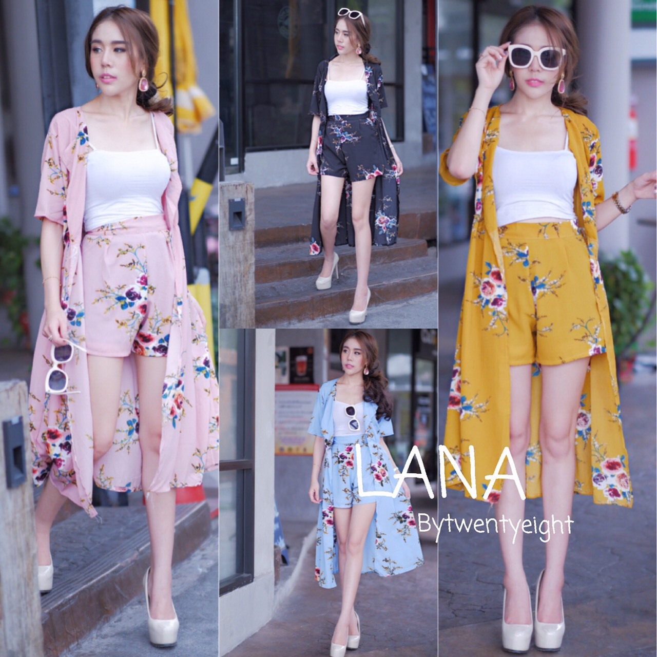 เสื้อผ้าเกาหลี พร้อมส่ง เสื้อคลุมตัวยาว กับกางเกงขาสั้น
