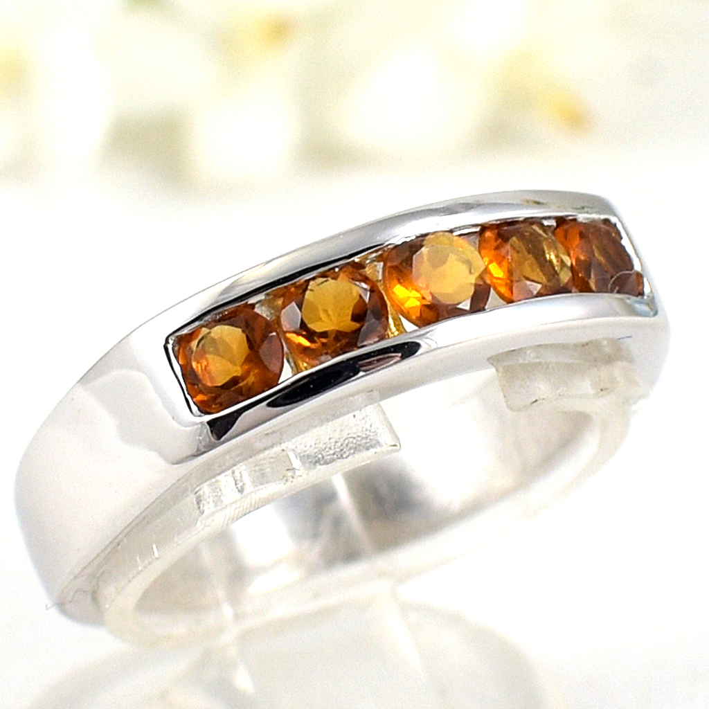 SKJewelryfactory แหวนเงินแท้ 92.5% ฝังพลอยซิทรินแท้ สไตล์แหวนแถว เรียบหรู ER00690-CIT