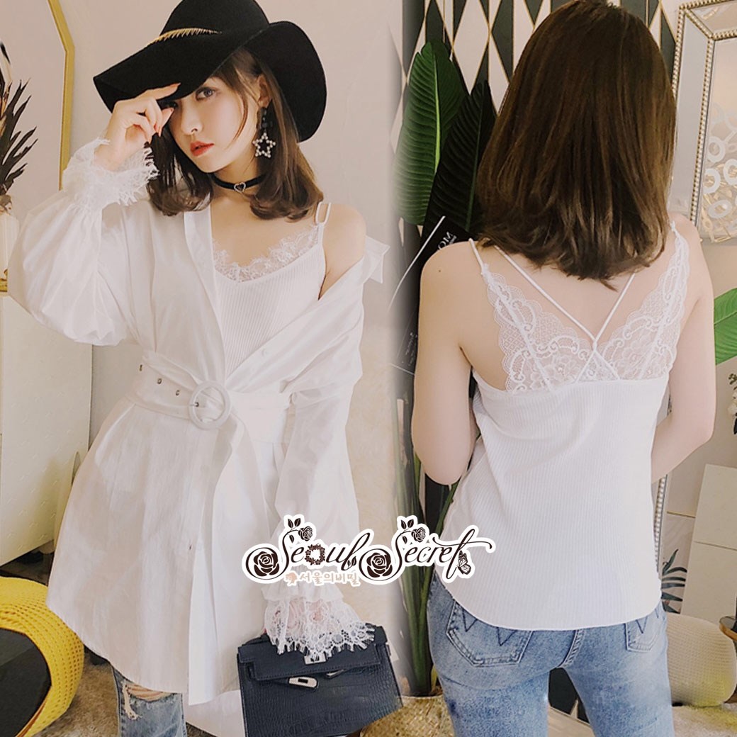 เดรสเกาหลี พร้อมส่ง เดรสเชิ๊ท เนื้อผ้าคอตตอนสีขาว