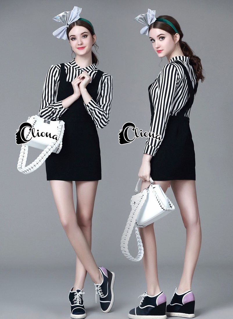 พร้อมส่ง ชุดเอี๊ยมกระโปรงสีดำทรงคุณหนูน่ารัก