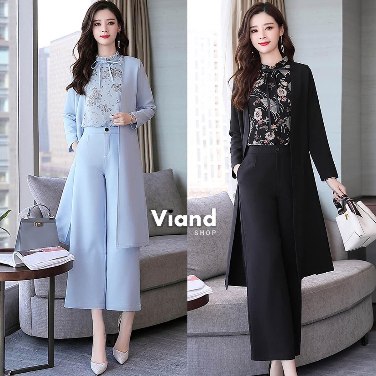 เสื้อผ้าแฟชั่น พร้อมส่ง เสื้อเบเซอร์ ตัวยาว กับ กางเกง