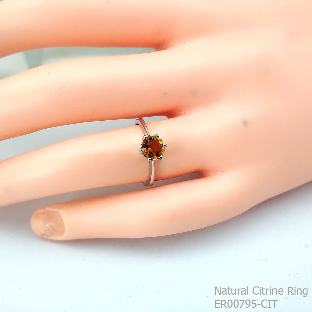 SKJewelryfactory แหวนเงินแท้ 92.5% ฝังพลอยซิทรินแท้เม็ดเดี่ยว ER00795-CIT