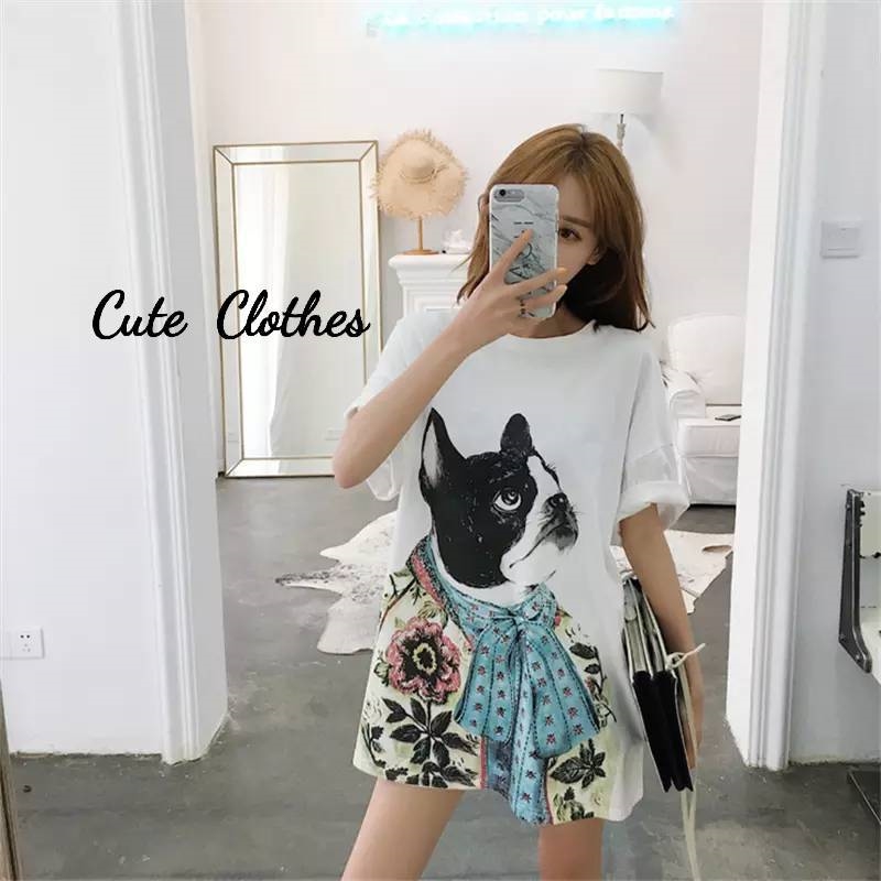 เสื้อเกาหลี พร้อมส่ง เสื้อยืด งานแบรนด์ลายเริ่ด