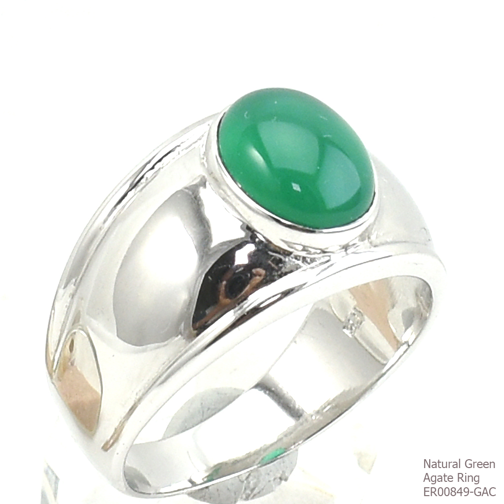 SKJewelryFactory แหวนเงินแท้ 92.5% ฝังพลอยกรีนอะเกทแท้ ER00849-GAC
