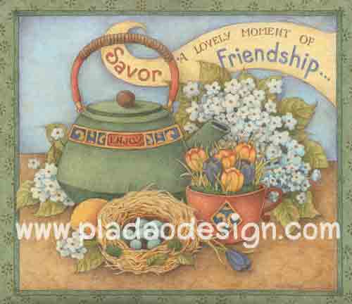 กระดาษอาร์ตพิมพ์ลาย สำหรับทำงาน เดคูพาจ Decoupage แนวภาพ lovely moment of friendship กาต้มน้ำโบราณาสีเขียว อยู่ข้างๆดอกไม้ สีหวานสวยมาก (ปลาดาวดีไซน์)