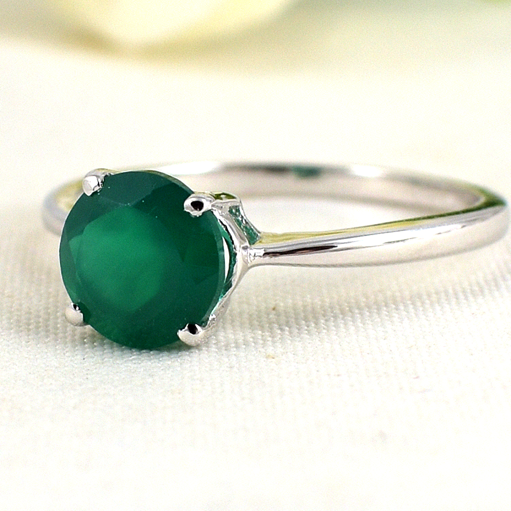 SKJewelryFactory แหวนพลอยชูยอด เม็ดเดี่ยว แหวนเงินแท้ 92.5% ฝังพลอยกรีนอะเกทแท้ ER01235-GAG