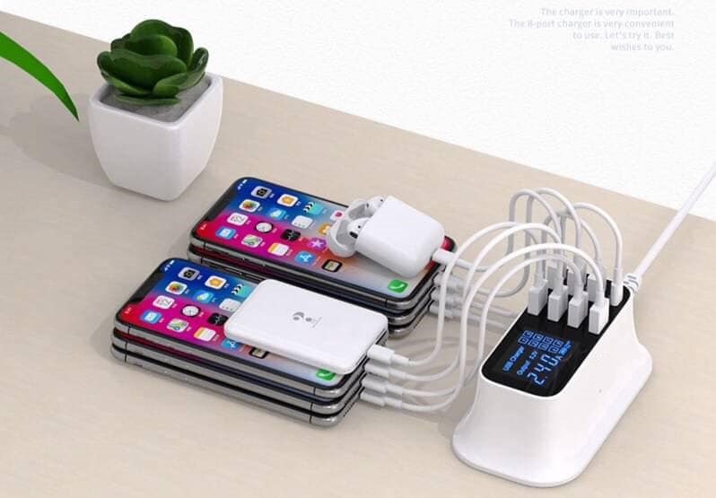 ⚡️ของแท้⚡️Quick Charge 3.0 สมาร์ท USB+Type-C 8 Port จอแสดงผล Led Fast Charging Station แท่นชาร์จ