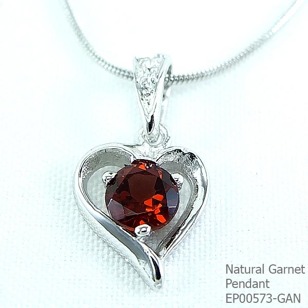 SKJewelryFactory EP00573-GAN จี้พลอยรูปหัวใจ ฝังพลอยโกเมนแท้ ตัวจี้ผลิตจากเงินแท้ 92.5%