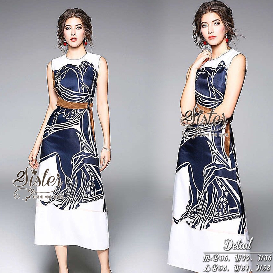 เดรสเกาหลี พร้อมส่ง เดรสยาว เนื้อผ้าpolyester+silk