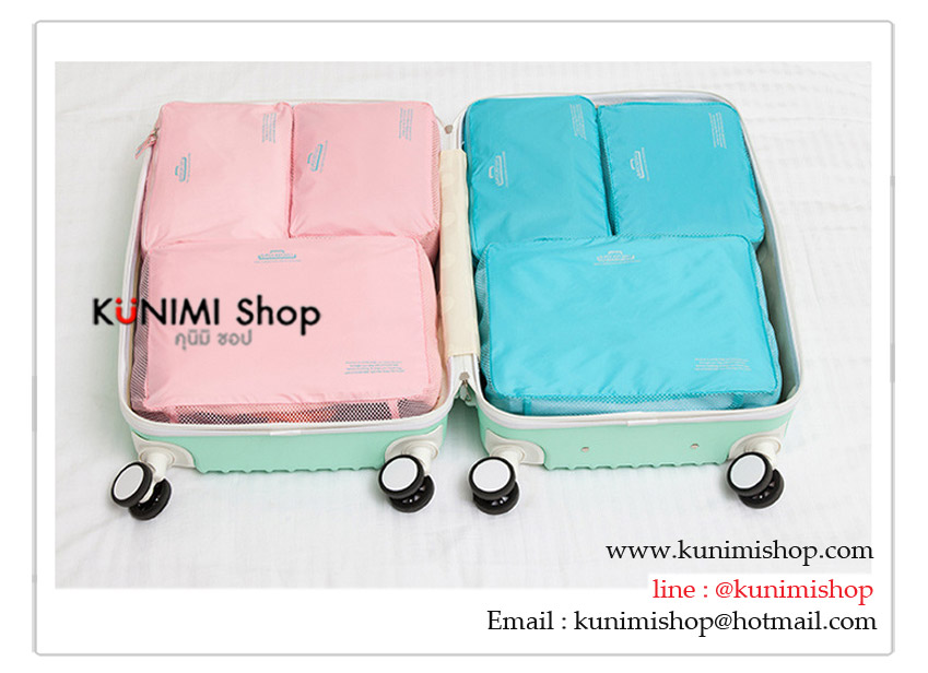 กระเป๋าจัดเก็บเสื้อผ้า จัดระเบียบกระเป๋าเดินทาง สะดวกในการหยิบใช้งาน วัสดุ : ผ้าไนลอนโพลีเอสเตอร์ 1 เซต มี 7 ใบ / 7 ขนาด