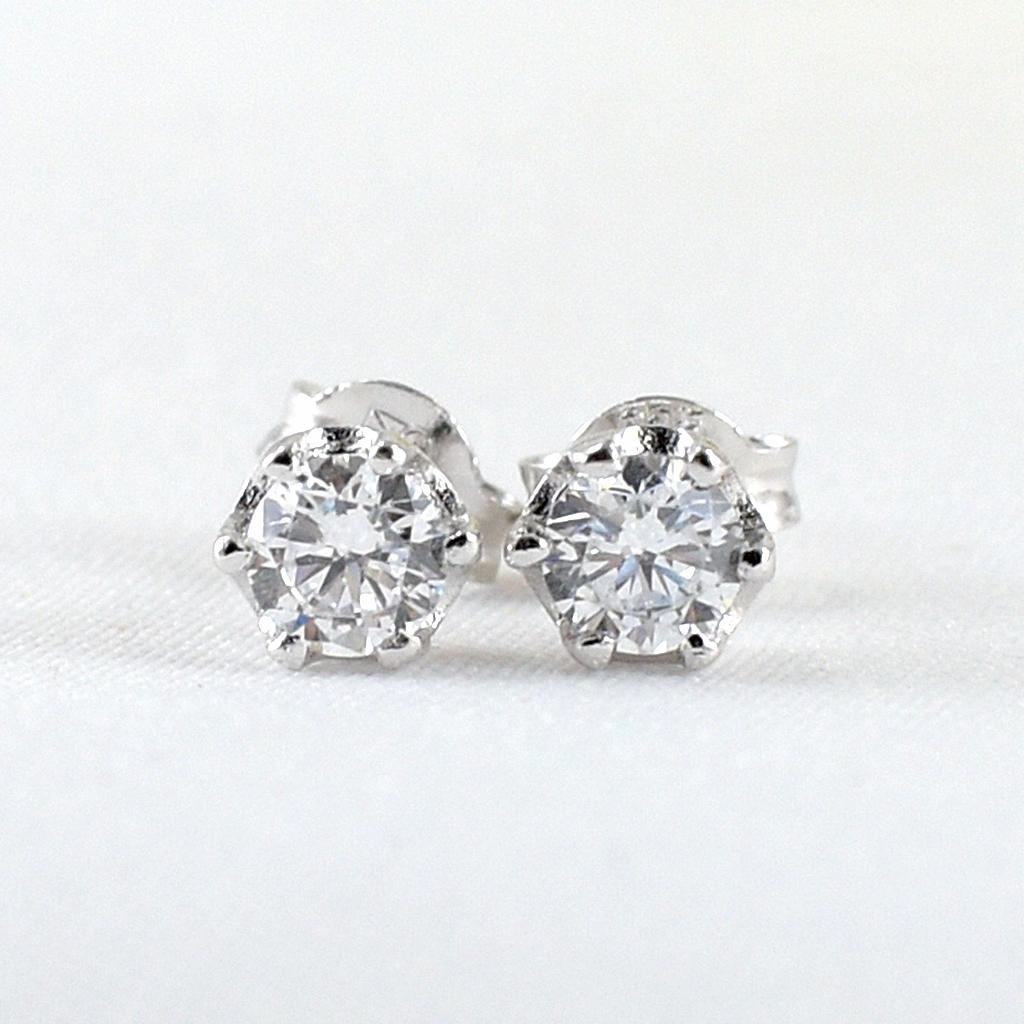 SKJewelryFactory EER00253-WCZ ต่างหูเพชร ตัวเรือนเงินแท้ ต่างหูเพชรเม็ดเดี่ยว