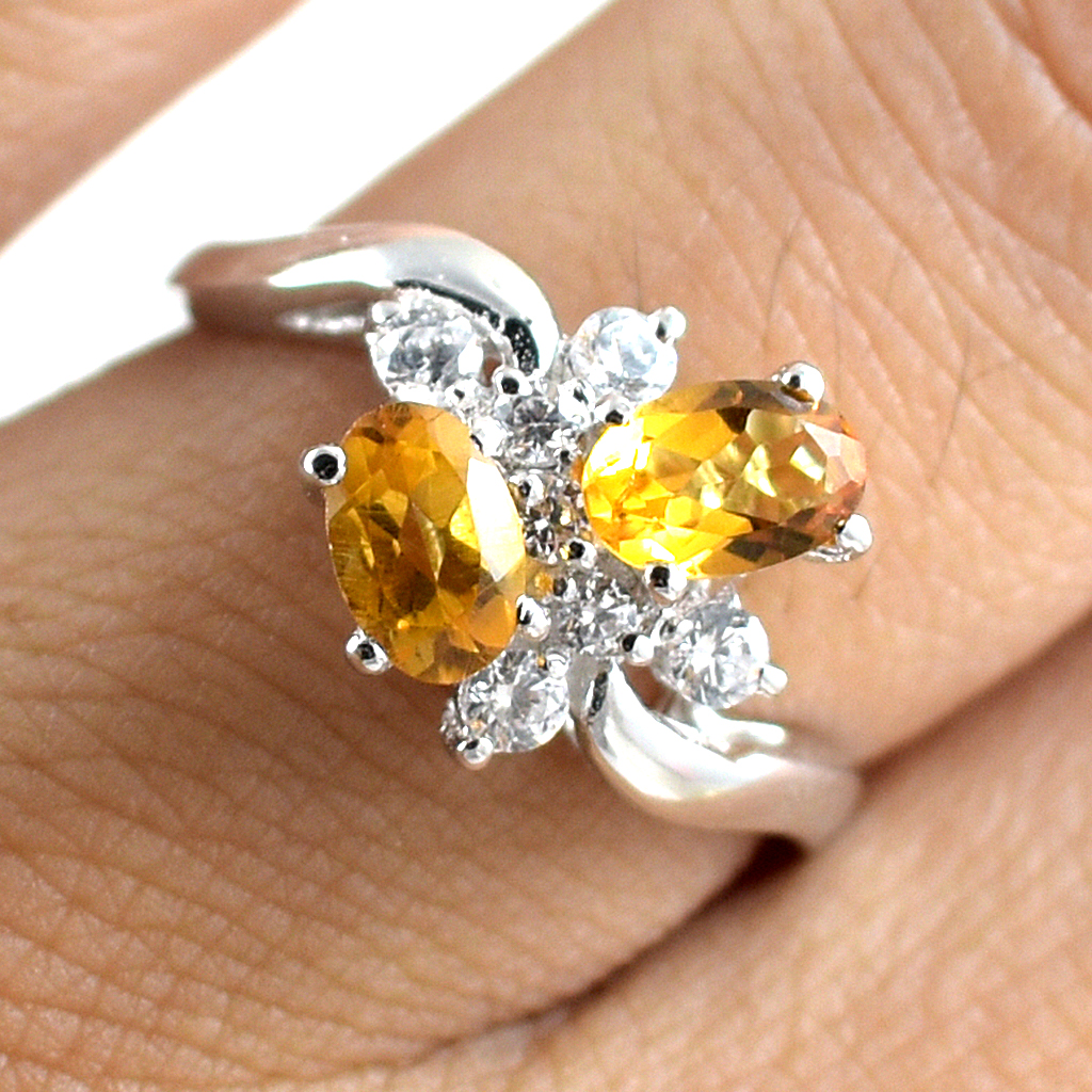 SKJewelryfactory แหวนเงินแท้ ฝังพลอยซิทรินแท้ สไตล์มีเอกลักษณ์เฉพาะตัว ER01016-CIT