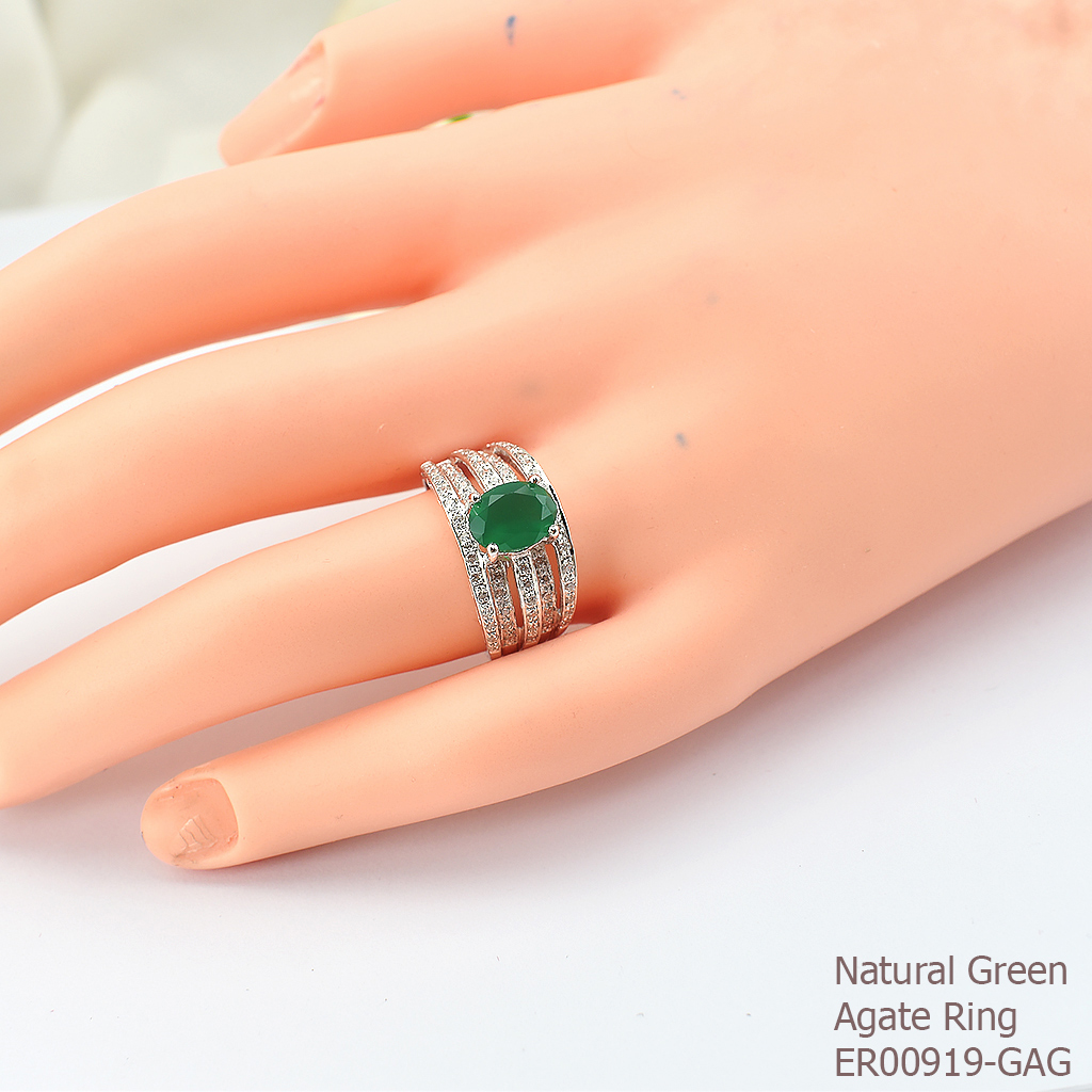 SKJewelryFactory แหวนพลอยกรีนอะเกทแท้ เหมาะสำหรับคนเกิดวันพุธ แถมฟรีกล่องใส่เครื่องประดับ และผ้าเช็คแหวน ER00919-GAG