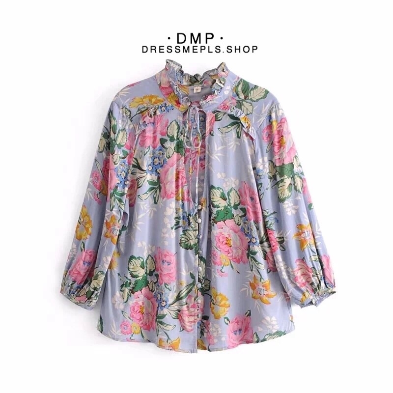 เสื้อเกาหลี พร้อมส่ง เสื้อลายดอก โทนสีม่วงอ่อน