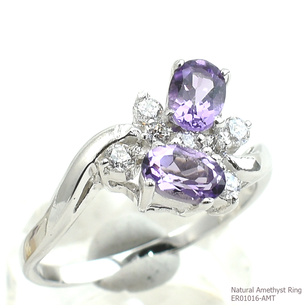 SKJewelryfactory แหวนเงินแท้ 92.5% ฝังพลอยแอมิทิสต์แท้ สไตล์น่ารักหรูหราER01016-AMT