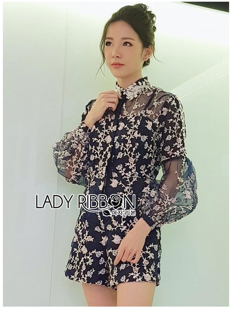 เสื้อผ้าแฟชั่นเกาหลี พร้อมส่ง จั๊มสูท ผ้าออร์แกนซ่าสีดำ