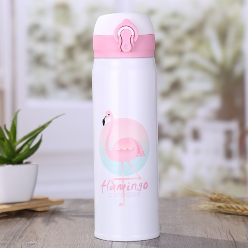 กระบอกน้ำเก็บอุณหภูมิ แบบนกฟามิงโก้ สามารถใส่ได้ทั้งร้อนและเย็น ขนาด 500 ml.