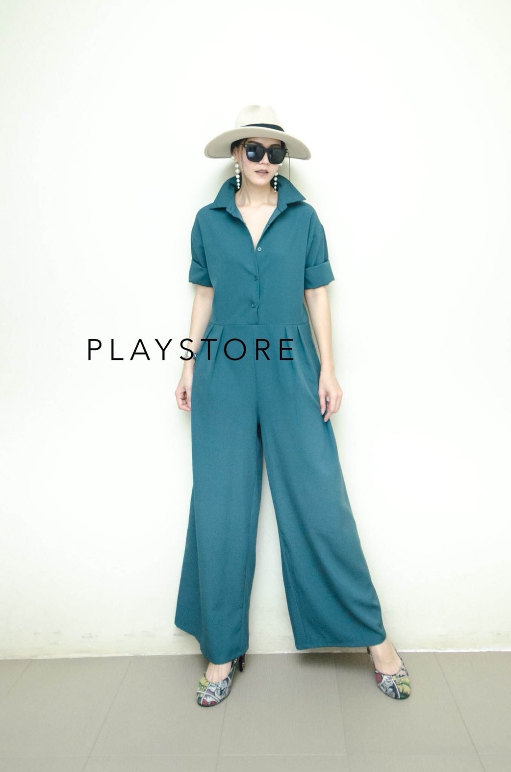 เสื้อผ้าเกาหลี พร้อมส่ง จัมพ์สูท กางเกงขายาวทรงหลวม