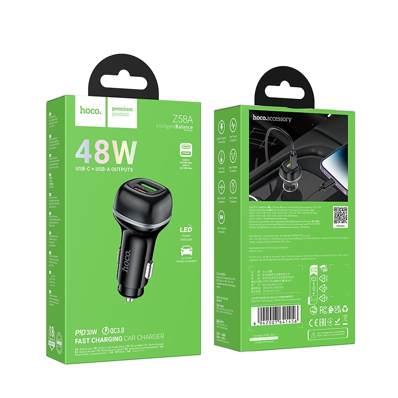 Hoco Z58A Rank 48W Dual Port Car Charger PD30W+QC3.0 หัวชาร์จในรถ