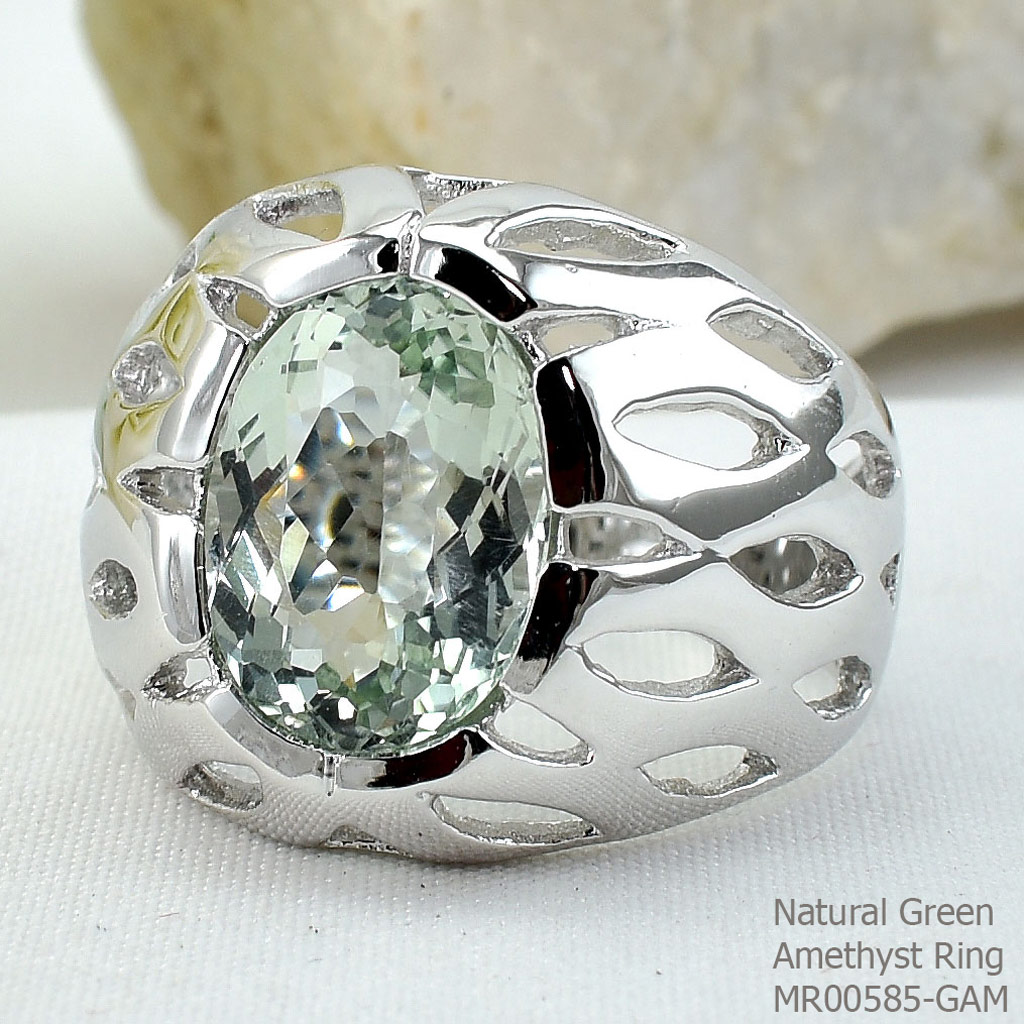 SKJewelryFactory แหวนพลอยกรีนแอมิทิสต์แท้ Pazolite Quartz MR00585-GAM