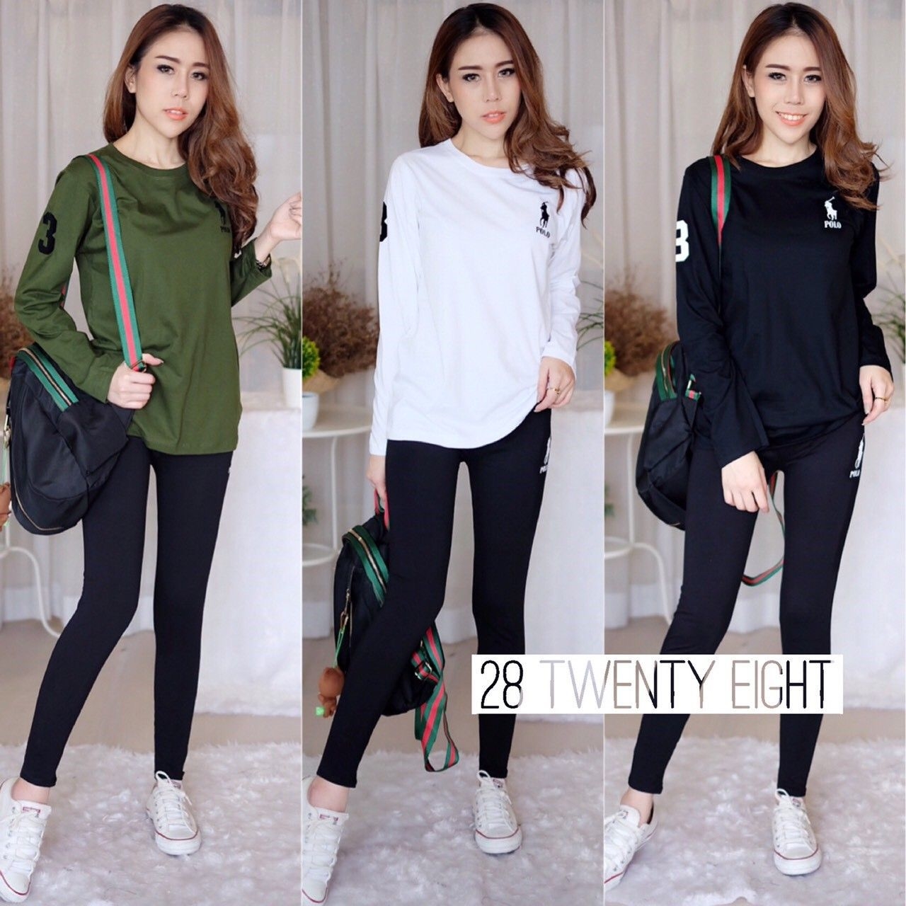 เสื้อผ้าเกาหลี พร้อมส่ง เสื้อยืดแขนยาว polo ralph lauren