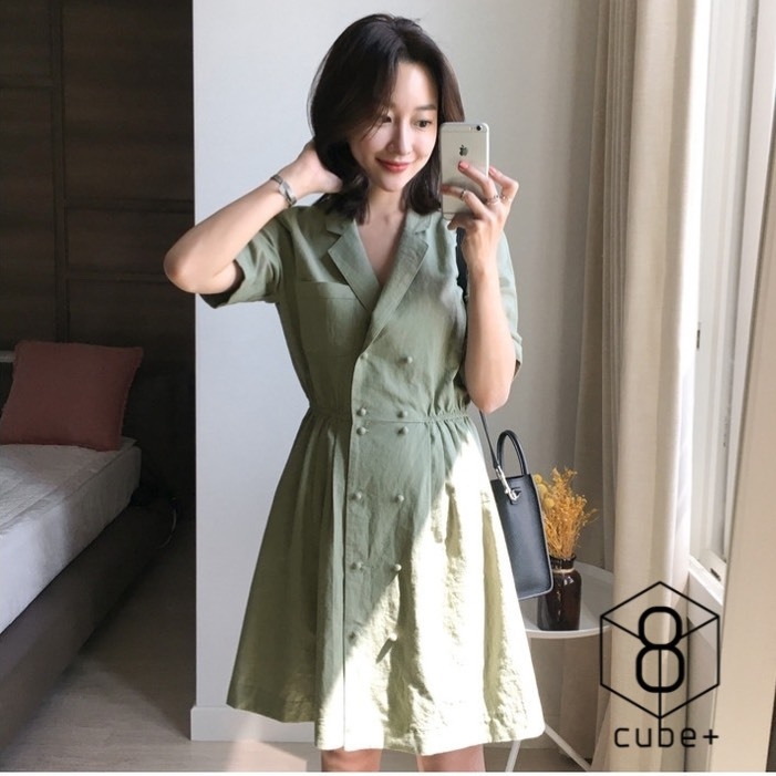 เดรสแฟชั่น พร้อมส่ง เดรสสั้น สีเขียวใบเตย