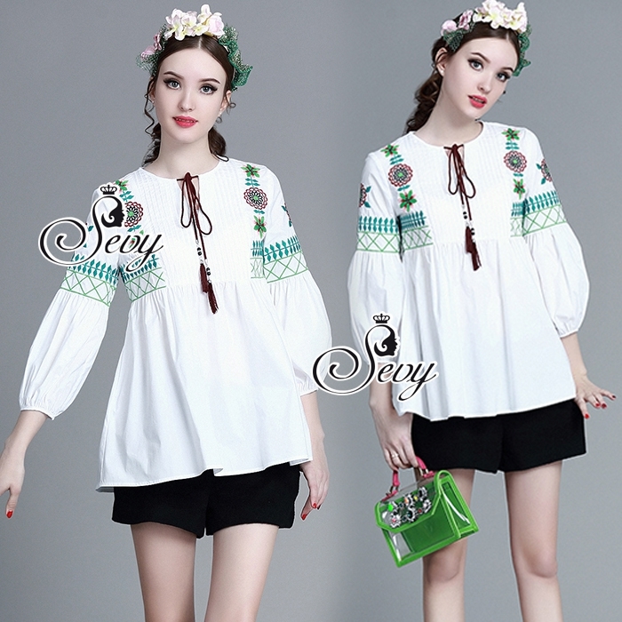 พร้อมส่ง เสื้อแขนศอก ดีเทลปลายแขนจั้มพองนิดๆ