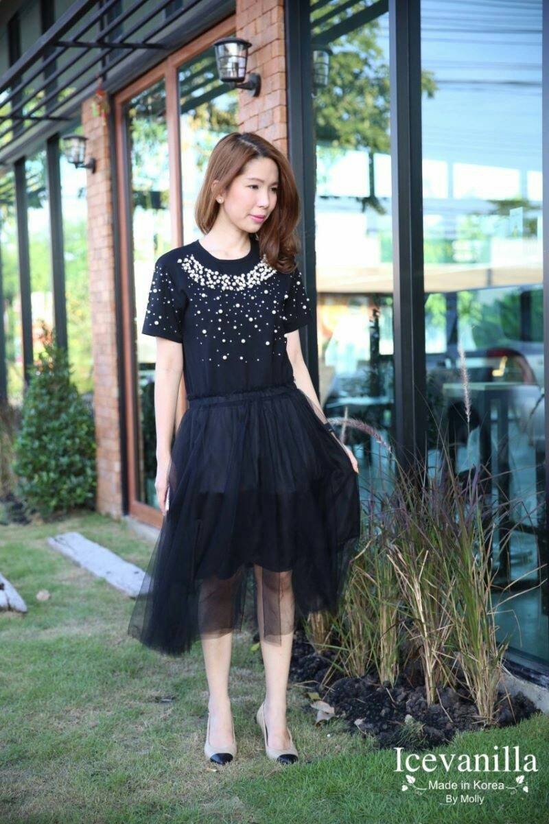 พร้อมส่ง long Dress เดรสผ้ายืดสีดำ