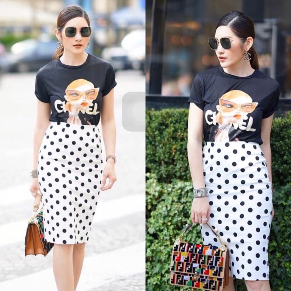 เสื้อผ้าเกาหลี พร้อมส่ง ชุดเซ็ต Chanel เสื้อcotton