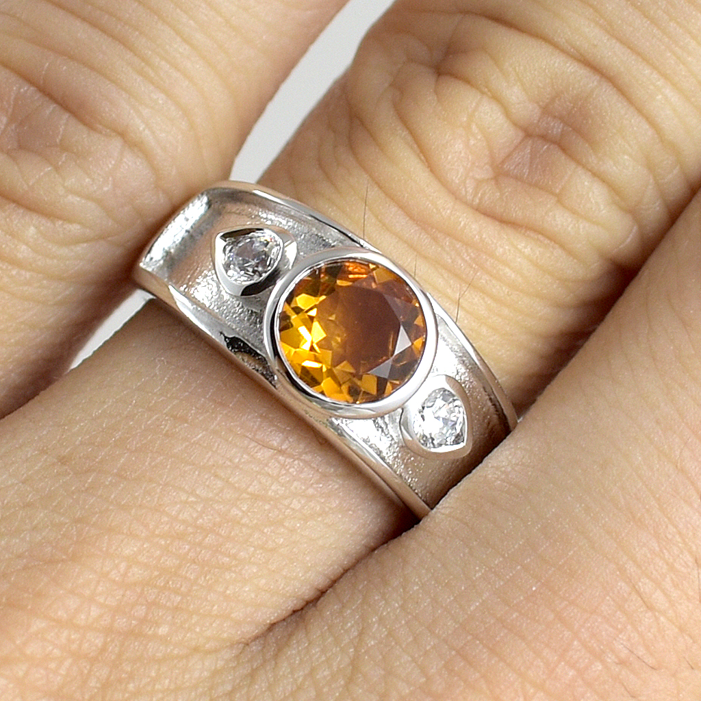 SKJewelryFactory แหวนพลอยซิทรินแท้ สไตล์แหวน 3 เม็ด ER00815-CIT
