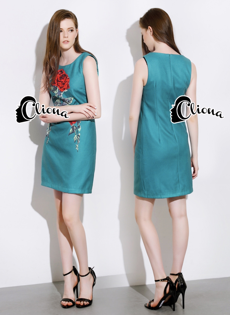 พร้อมส่ง mini dress D&Gสีเขียวน้ำ ทะเล