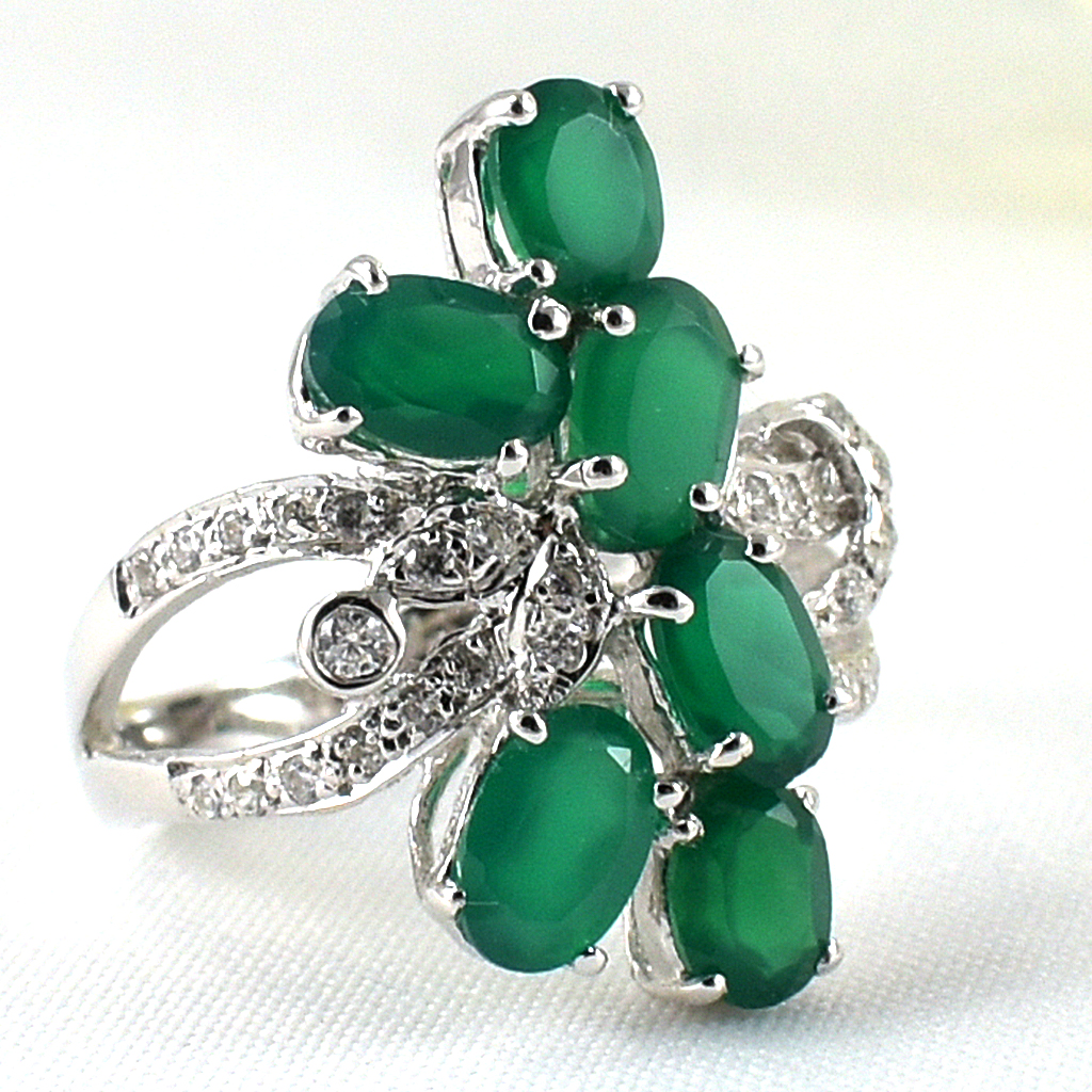 SKJewelryFactory แหวนเงินแท้ 92.5% ฝังพลอยกรีนอะเกทแท้ ER00940-GAG