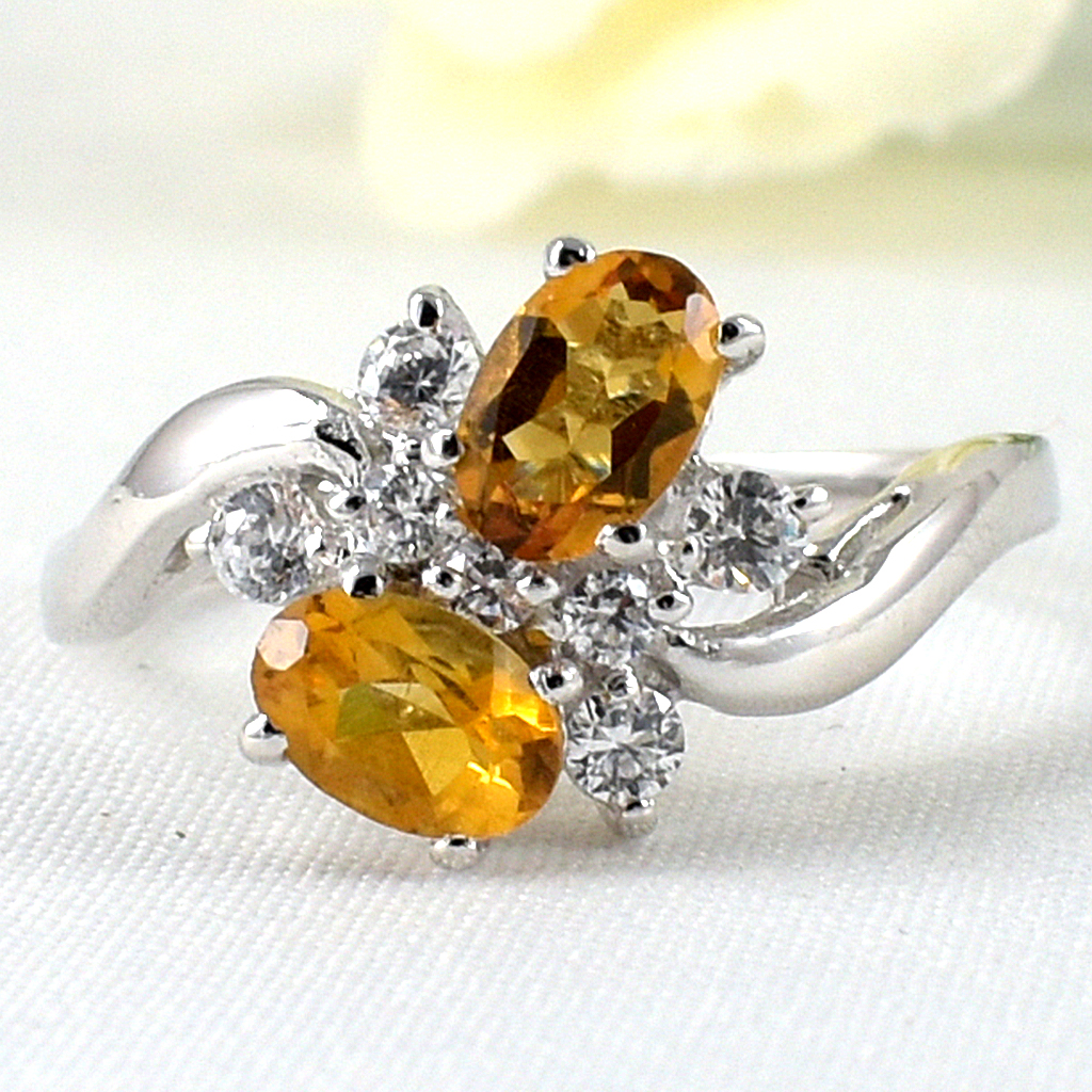 SKJewelryfactory แหวนเงินแท้ ฝังพลอยซิทรินแท้ สไตล์มีเอกลักษณ์เฉพาะตัว ER01016-CIT