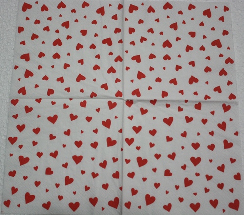 แนวภาพ Valentine หัวใจสีแดง บนพื้นขาว เป็นภาพกระจายเต็มแผ่น กระดาษแนพกิ้นสำหรับทำงาน เดคูพาจ Decoupage Paper Napkins ขนาด 33X33cm